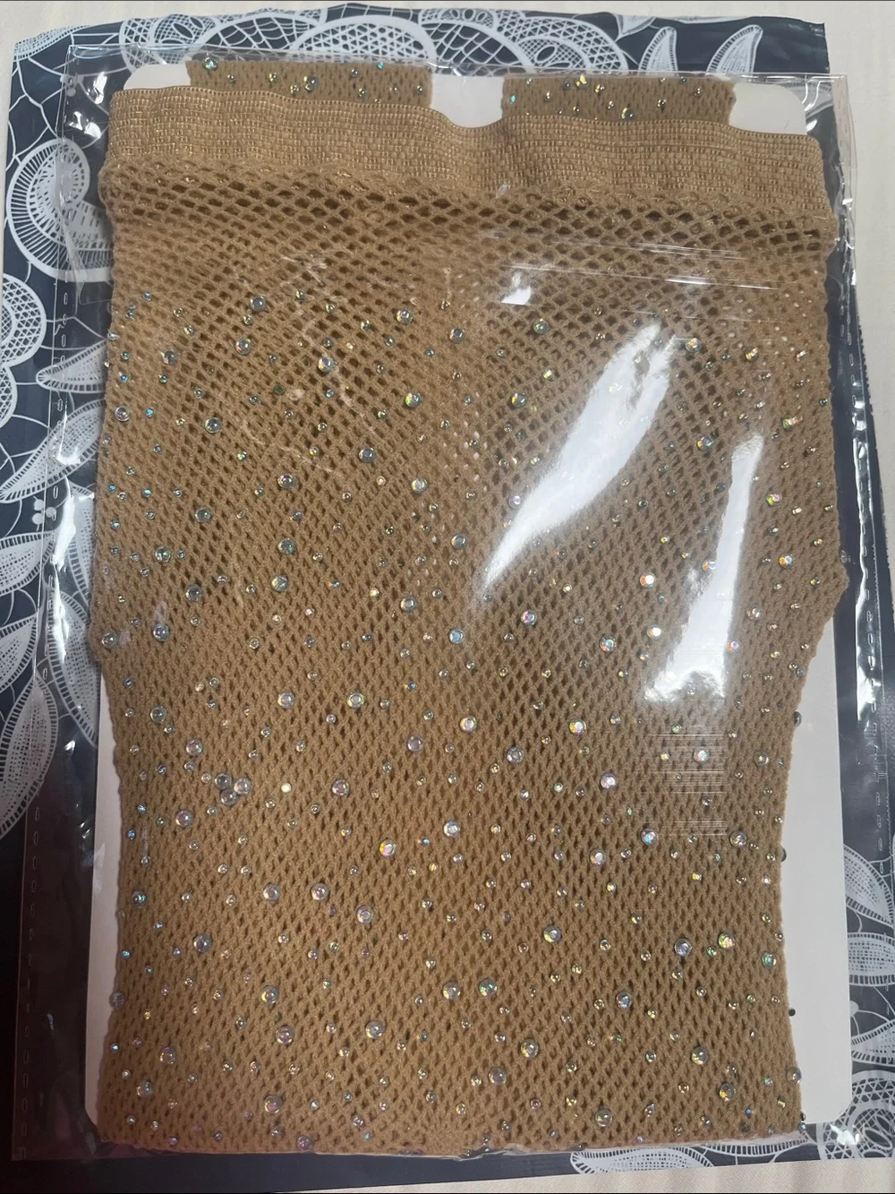 Sparkle Rhinestone Fishnet Tights — Nude